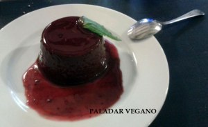 Flan de cacao y agar agar con salsa de frutos rojos
